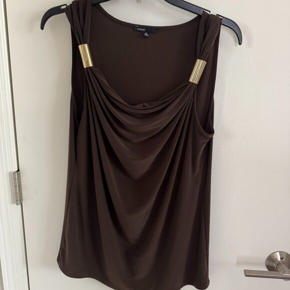 Chaus Tops - Chaus Brown Sleeveless Top with Gold Trim Accents on Shoulder. Women’s Size Med.